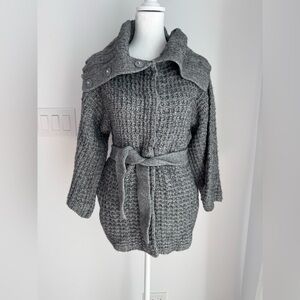 Theory Women’s Small Knit Shawl Collar Waist Tie Cardigan Cashmere Wool Blend